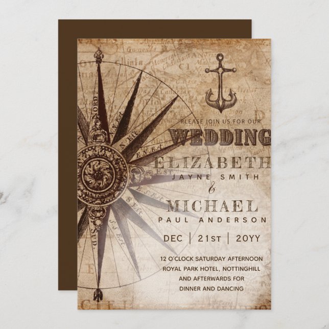 Parchment Style Vintage Nautical Map Wedding (Front/Back)