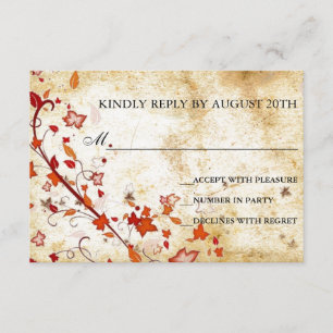 Parchment Swirls Maple Leaves Vintage Fall RSVP Card