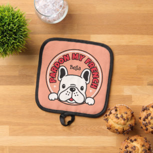 Pardon My French Bulldog Pink Frenchie Cartoon Dog Pot Holder