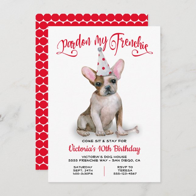 Pardon my Frenchie French Bulldog BIrthday Party Invitation (Front/Back)