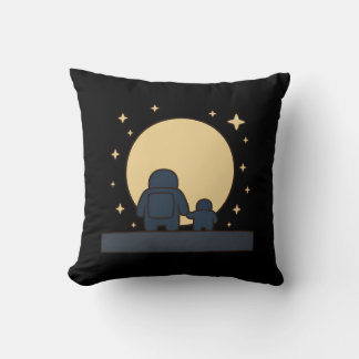 Parent Child Astronaut Holding Hands Full Moon  Cushion