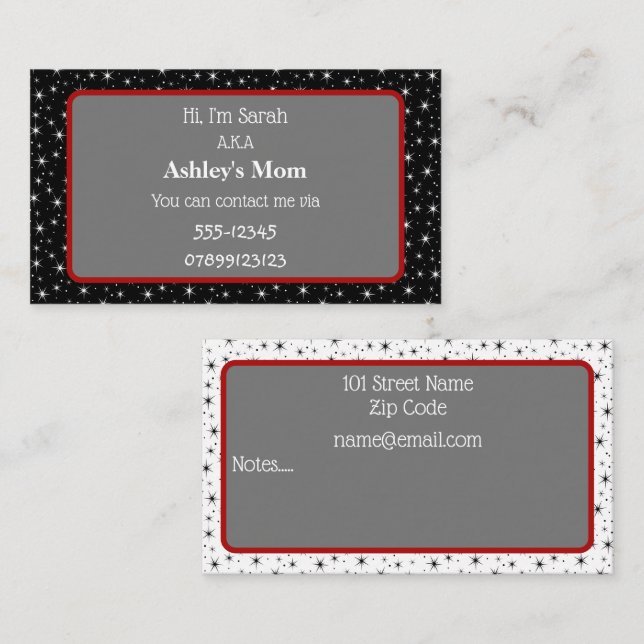 Parent Contact Business Card (Front/Back)