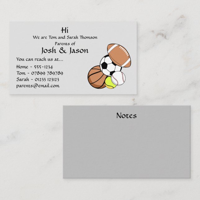 Parent Contact Business Card (Front/Back)