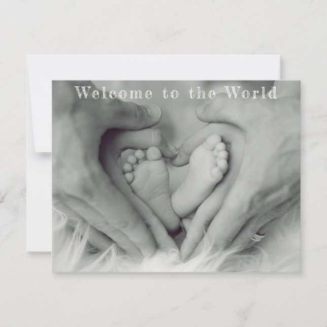 Parent Hands and Baby Feet Welcome to the World Announcement (Front)