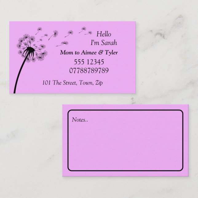 Parent, Mum Contact Business Card (Front/Back)