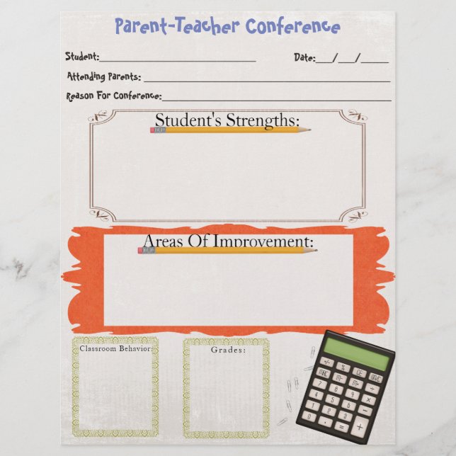 Parent-Teacher Conference Organiser Sheet (Front)