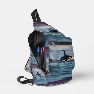 Parental Bliss: Mummy And Baby Orcas In The Ocean, Sling Bag