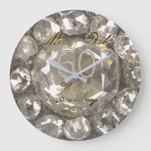 Parents 60th Anniversary Diamond Wedding 2017 Large Clock (Front)