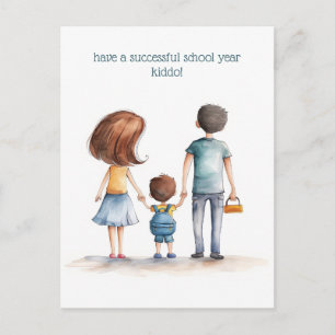 Parents and the School Kid Postcard