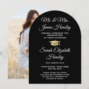 Parents Black & Gold Photo Graduation Announcement