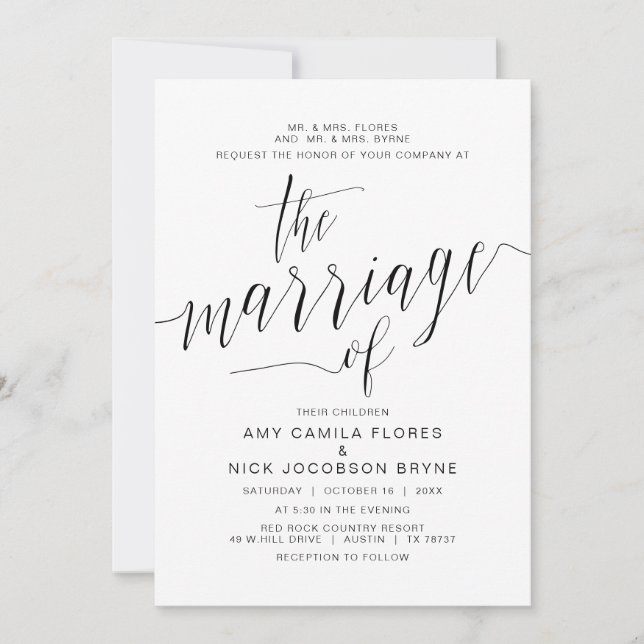 Parents hosting, Black Calligraphy, Marriage Invitation (Front)