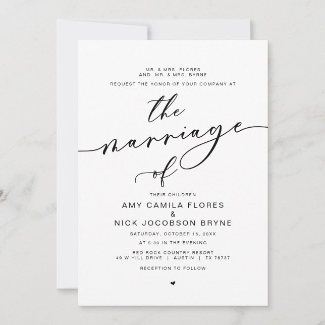 Parents hosting, Romance Calligraphy, Marriage Invitation (Front)