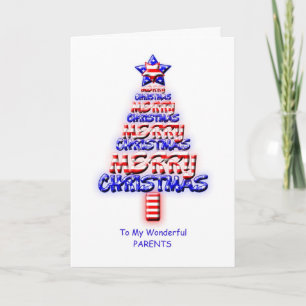 Parents, patriotic Christmas tree Holiday Card