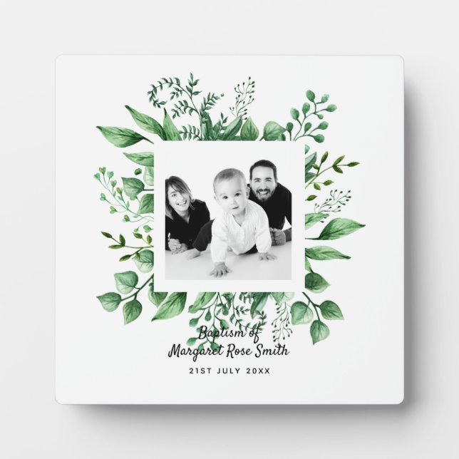 Parents Photo BAPTISM Keepsake Gift - Botanical Plaque (Front)