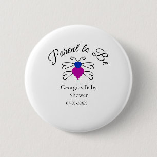 Parents to be blue pink baby shower honey bee text 6 cm round badge