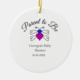 Parents to be blue pink baby shower honey bee text ceramic tree decoration