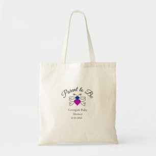 Parents to be blue pink baby shower honey bee text tote bag