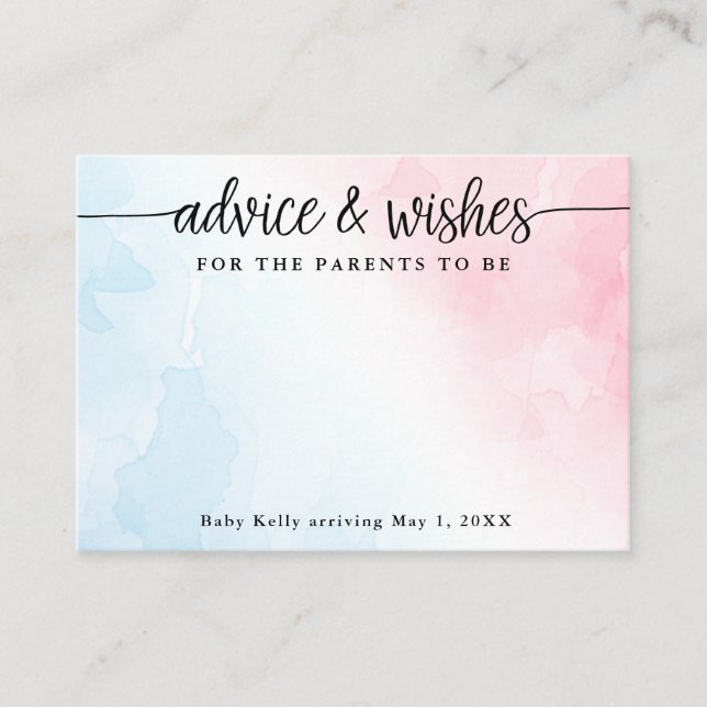 Parents to Be Pink Blue  Wishes and Advice Cards (Front)