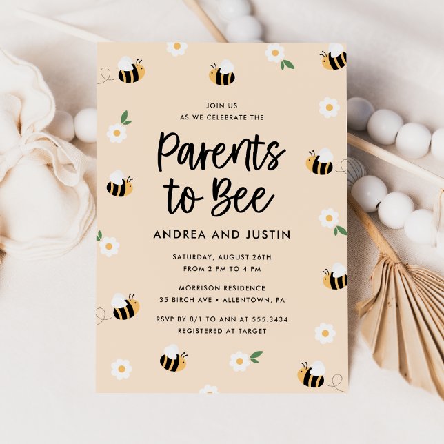 Parents to Bee Bumblebee Floral Baby Shower  Invitation (Creator Uploaded)