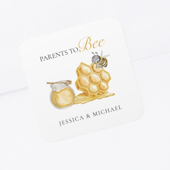 Parents to bee gender neutral minimal baby shower  square sticker (Creator Uploaded)