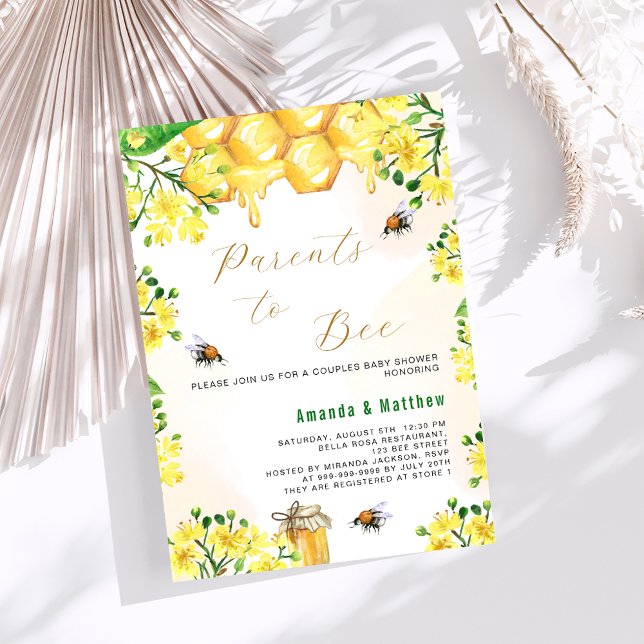 Parents to bee yellow florals couples Baby Shower Invitation (Creator Uploaded)