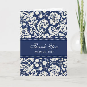 Parents Wedding Day Thank You Coral Blue Damask Card