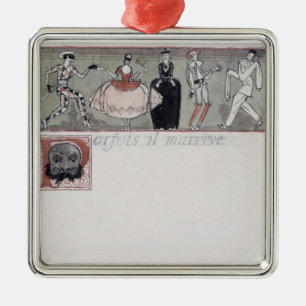 'Parfois il m'arrive' (ink and w/c on paper) Metal Tree Decoration