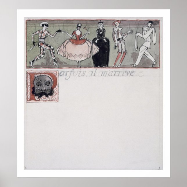 'Parfois il m'arrive' (ink and w/c on paper) Poster (Front)