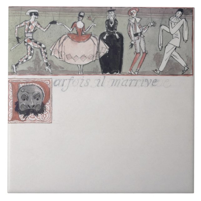 'Parfois il m'arrive' (ink and w/c on paper) Tile (Front)