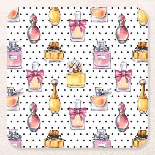 Parfum Bottle Pattern Square Paper Coaster (Front)