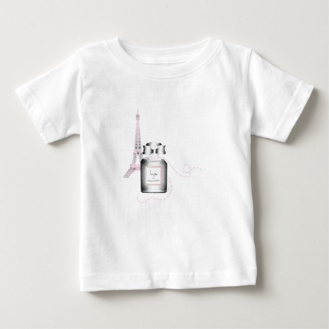 Parfum Bottle with Eiffel Tower and Rope Baby Baby T-Shirt (Front)