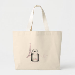 Parfum Bottle with Eiffel Tower and Rope Large Tote Bag