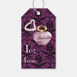 Parfum & Pearls Purple & Black Damask Gift Tag
