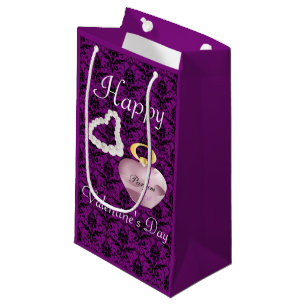 Parfum&Pearls Valentine's Day Dark Purple Damask Small Gift Bag