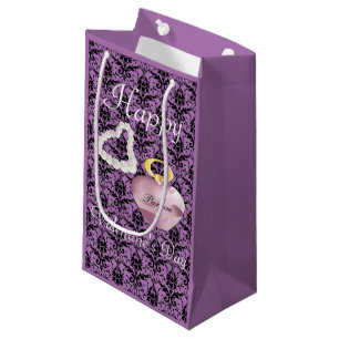 Parfum & Pearls Valentine's Day Purple Damask Small Gift Bag