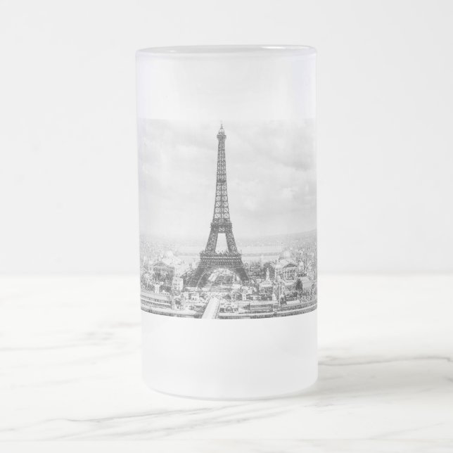 Paris 1889 frosted glass beer mug (Center)