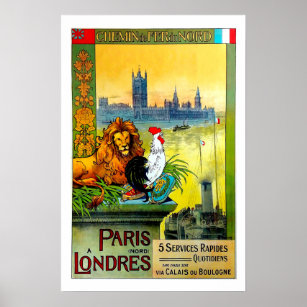 Paris a Londres,Chemin de Fer du Nord,Travel Poster