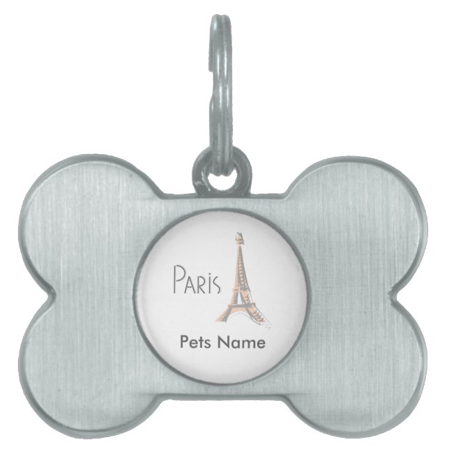PARIS Abstract Grey Eiffel Tower Pet Name Tag (Front)