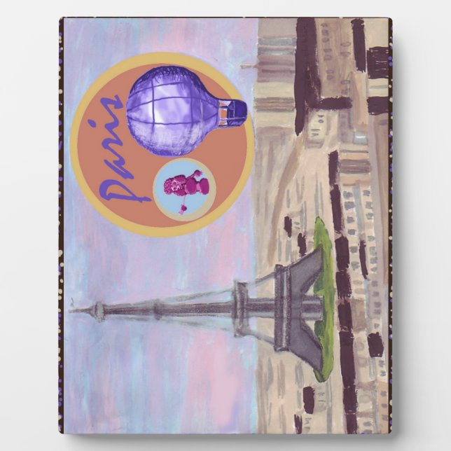 Paris Aerial Painting With Eiffel Tower, Poodle, A Plaque (Front)