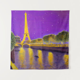 Paris Along the Seine Under the Stars Tapestry