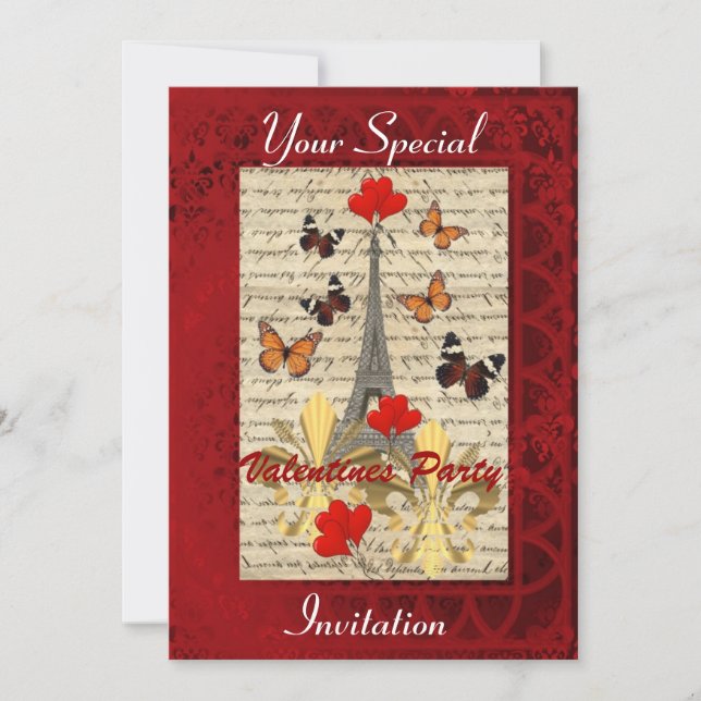 Paris and butterflies Valentines party Invitation (Front)