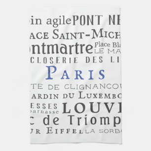 Paris and its landmarks tea towel