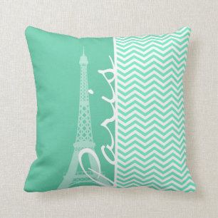 Paris; Aquamarine Chevron Cushion