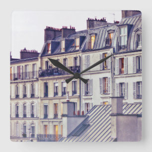 Paris Architecture Roof Top Building Square Wall Clock
