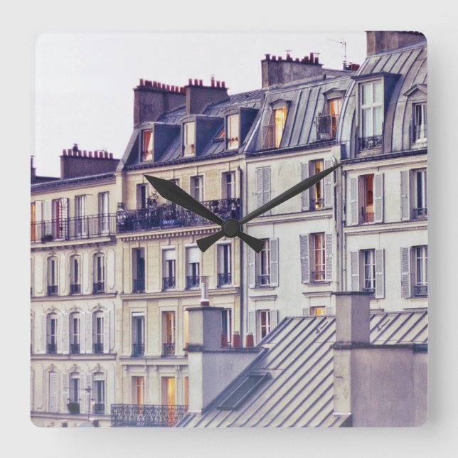 Paris Architecture | Roof Top Building Square Wall Clock (Front)