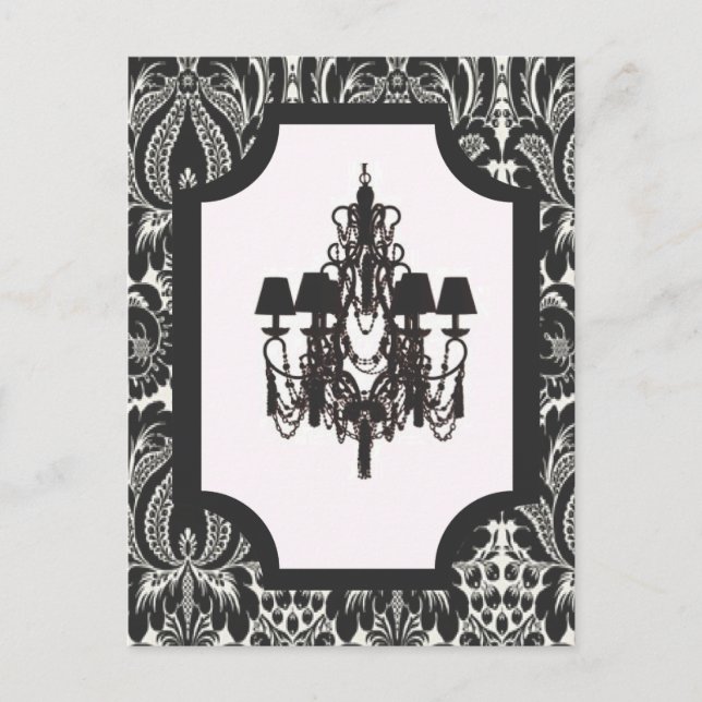 Paris art deco damask vintage black chandelier postcard (Front)