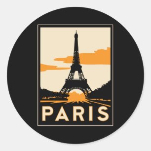 paris art deco retro travel poster classic round sticker
