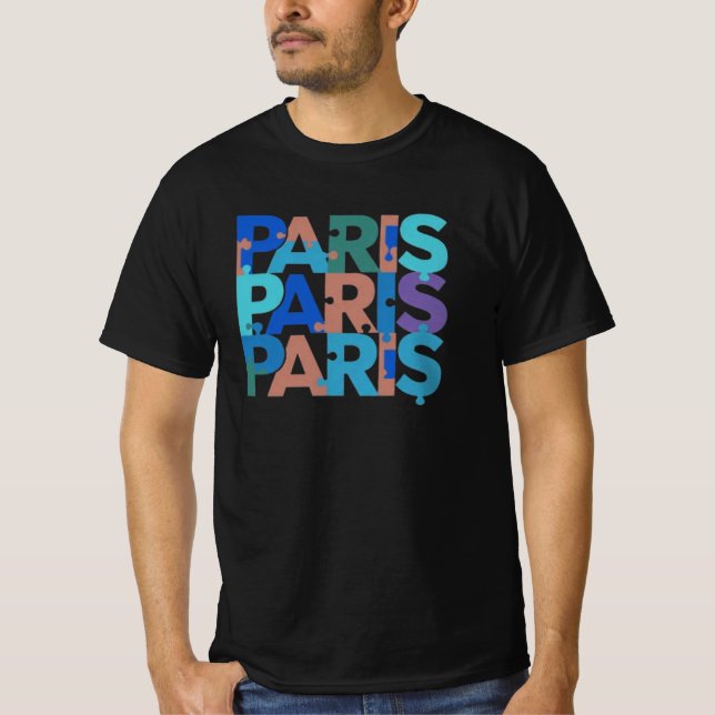 Paris: Artful Puzzle Typography 4 T-Shirt (Front)