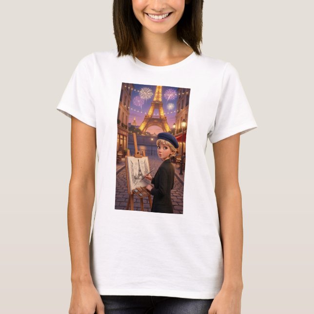 Paris Artist Fireworks Eiffel Tower T-Shirt (Front)