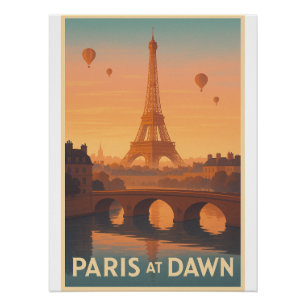 Paris at Dawn retro travel Poster